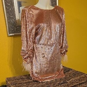 Elegant Backless Sequin Dress - Rose Gold